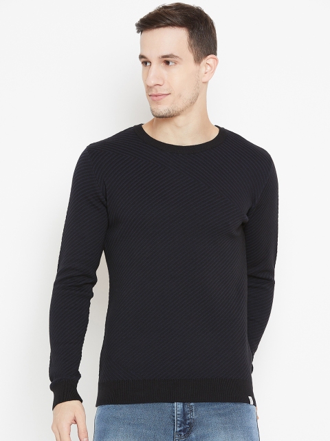 

Jack & Jones Men Navy Blue & Black Self-Striped Pullover