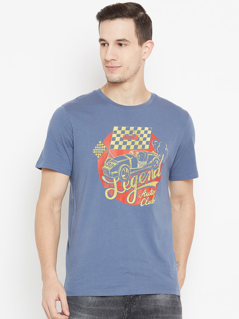 

Jack & Jones Men Blue Printed Round Neck T-shirt