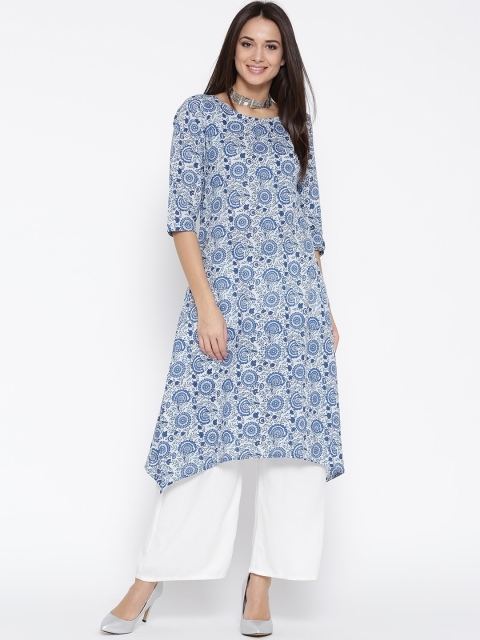 

Sera Women Blue Ethnic Motifs Printed Regular Pure Cotton Kurta with Trousers