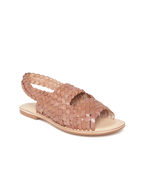 

Zebba Women Brown Basketweave Texture Open Toe Flats