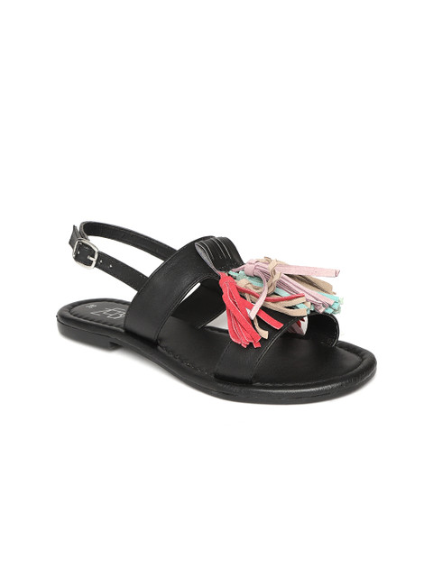 

Zebba Women Black Solid Tasselled Open Toe Flats