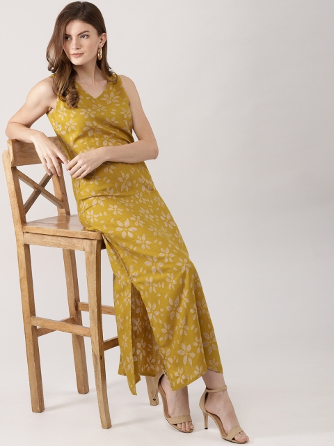 

AKS Couture Women Mustard Brown Printed Maxi Dress