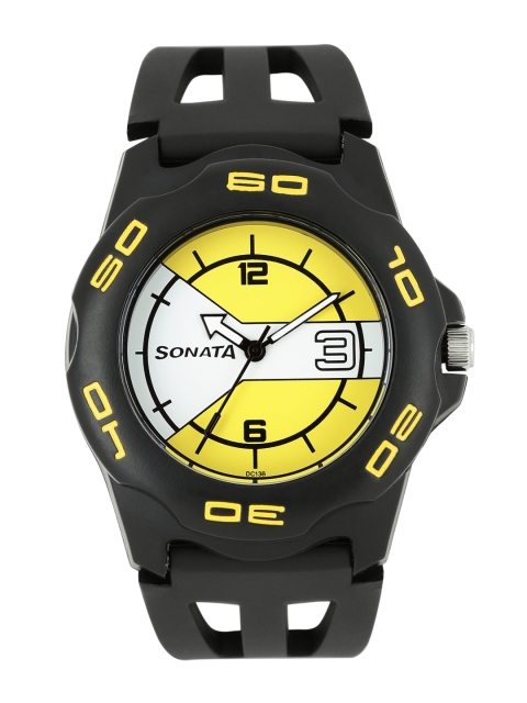 

Sonata Men White & Yellow Dial Watch NF7929PP07J