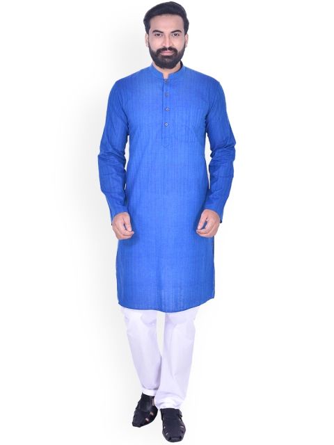 

Manyavar Men Blue Striped Straight Kurta