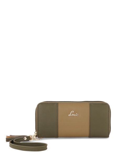 

Lavie Women Olive Green & Brown Colourblocked Zip Around Wallet