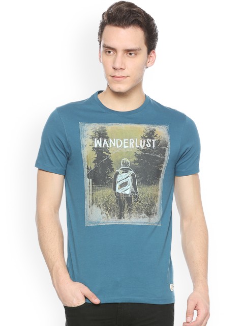 

Peter England Casuals Men Blue Printed Round Neck T-shirt