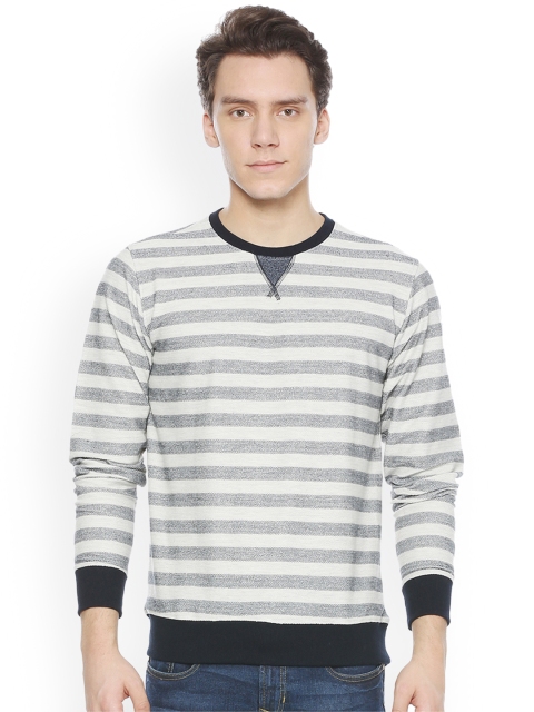 

Peter England Casuals Men Grey & White Striped Sweatshirt