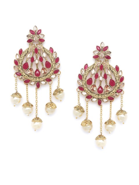 

PANASH Gold-Toned & Red Crescent Shaped Drop Earrings