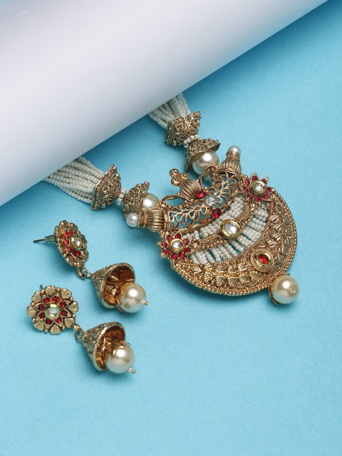 

PANASH Gold-Plated Kundan Studded Handcrafted Jewellery Set