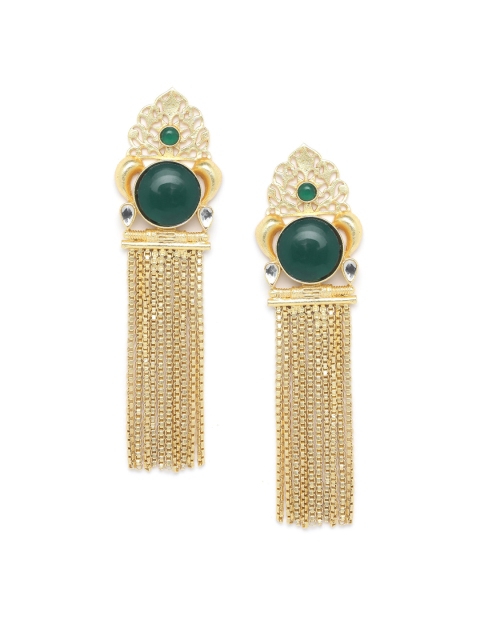

PANASH Gold-Plated Gold-Toned & Green Handcrafted Drop Earrings
