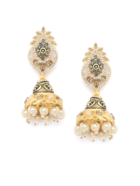 

PANASH Gold-Toned & White Classic Jhumkas