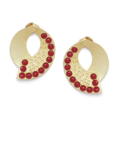 

PANASH Gold-Toned & Red Crescent Shaped Studs