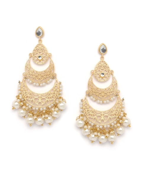 

PANASH Gold-Toned & White Crescent Shaped Chandbalis