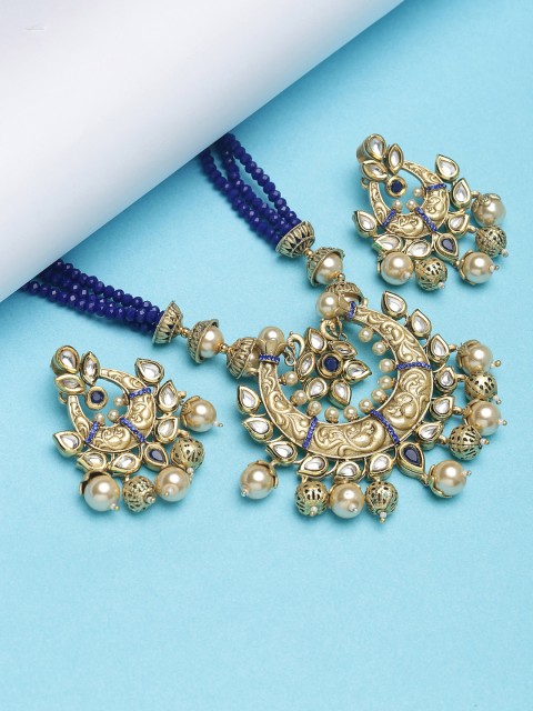 

PANASH Gold-Plated & Blue Kundan Studded Handcrafted Jewellery Set