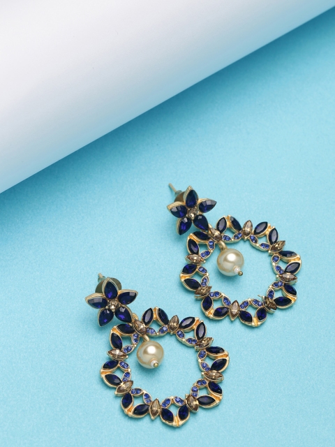 

PANASH Gold-Plated & Blue Circular Drop Earrings