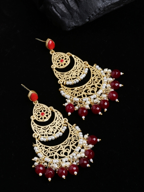 

PANASH Gold-Toned & Red Crescent Shaped Chandbalis