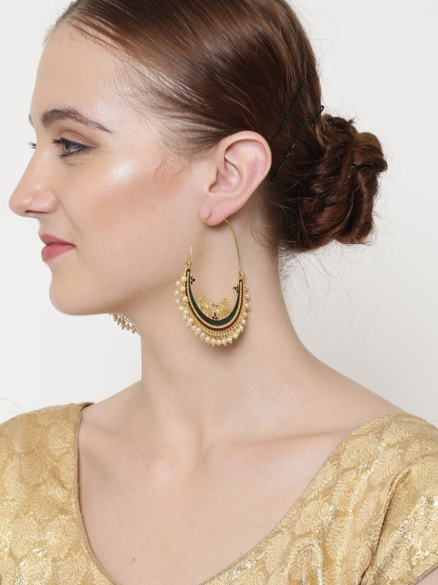 

PANASH Gold-Toned & Green Crescent Shaped Hoop Earrings