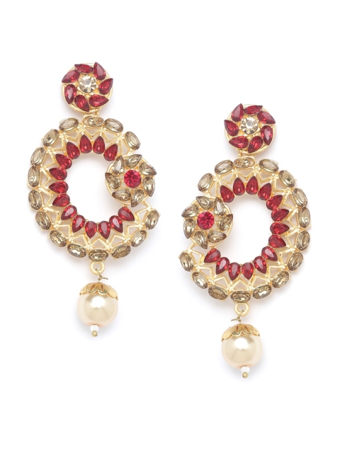 

PANASH Gold-Toned & Red Crescent Shaped Drop Earrings