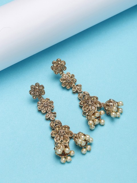 

PANASH Gold-Plated & Off-White Floral Handcrafted Jhumkas