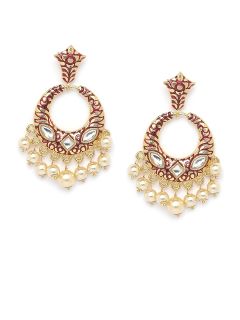 

PANASH Gold-Toned & Red Crescent Shaped Chandbalis