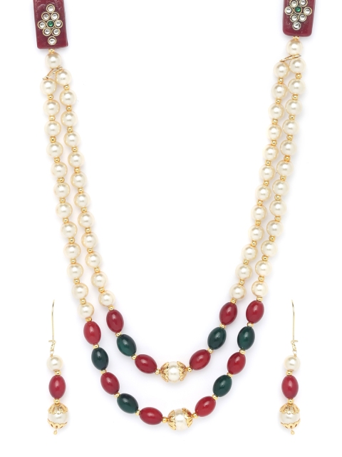 

PANASH Red Gold-Plated Handcrafted Pearl Jewellery Set