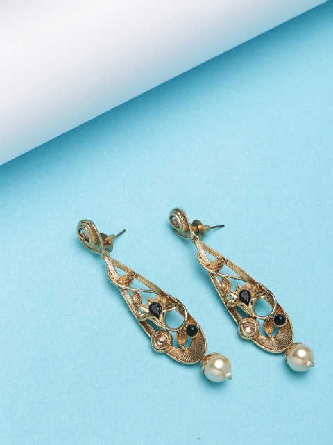 

PANASH Gold-Toned & Black Floral Drop Earrings
