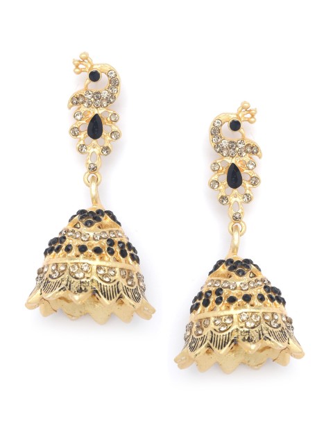 

PANASH Gold-Plated & Navy Blue Peacock Shaped Handcrafted Jhumkas
