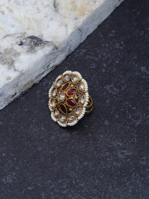 

PANASH Women Gold-Toned & Red Gold-Plated Handcrafted Adjustable Ring