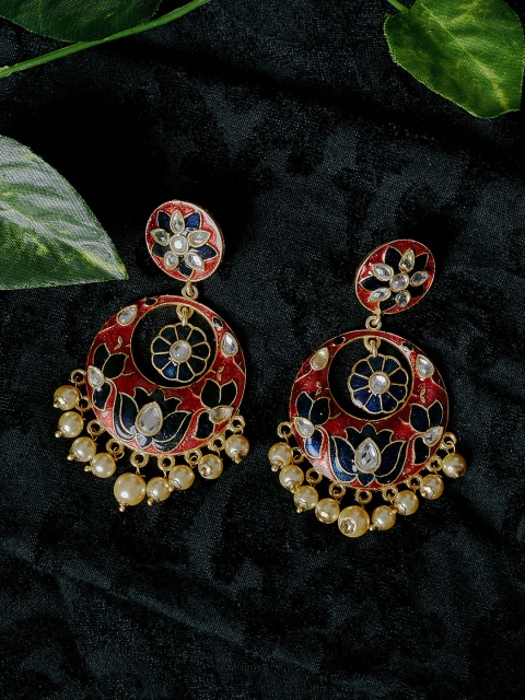 

PANASH Gold-Toned & Multicoloured Crescent Shaped Chandbalis