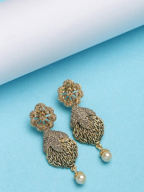 

PANASH Gold-Toned & White Crescent Shaped Drop Earrings