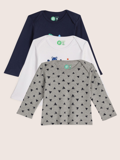 

YK Organic Boys Pack of 3 Printed Round Neck T-shirts, White