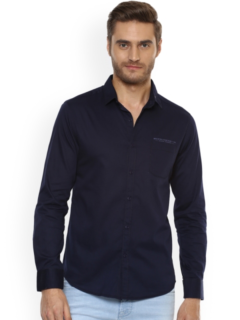

Mufti Men Navy Blue Slim Fit Solid Linen Casual Shirt