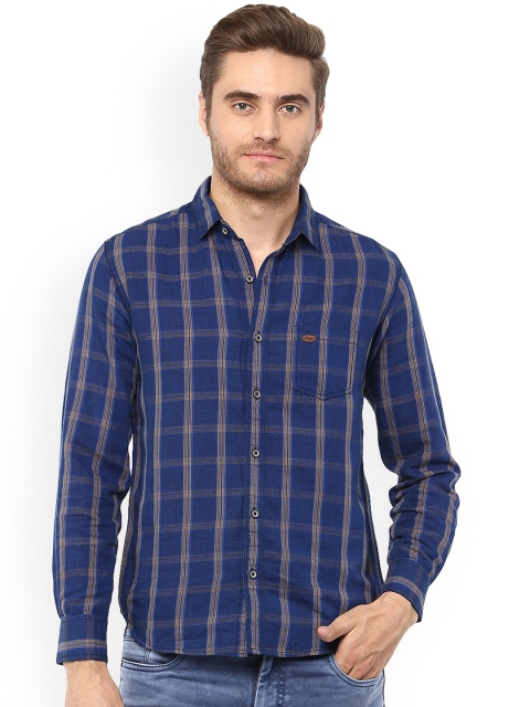 

Mufti Men Blue Slim Fit Checked Linen Casual Shirt