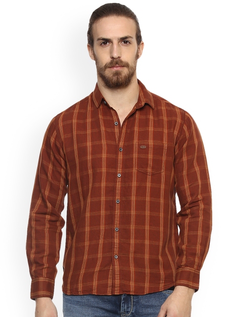 

Mufti Men Rust Slim Fit Checked Casual Shirt