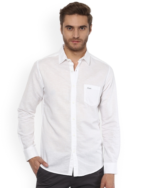 

Mufti Men White Semi-Sheer Slim Fit Solid Linen Casual Shirt