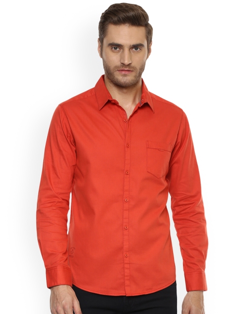 

Mufti Men Coral Red Slim Fit Solid Casual Shirt