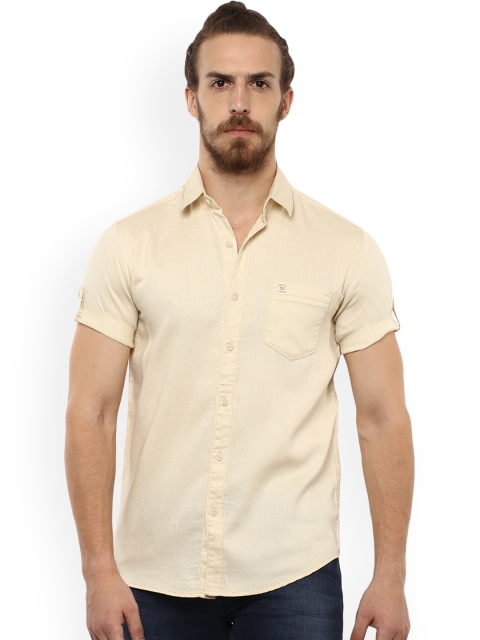 

Mufti Men Cream-Coloured Slim Fit Self Design Casual Shirt