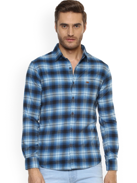 

Mufti Men Blue & Black Slim Fit Checked Casual Shirt