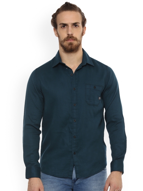 

Mufti Men Teal Slim Fit Solid Casual Shirt