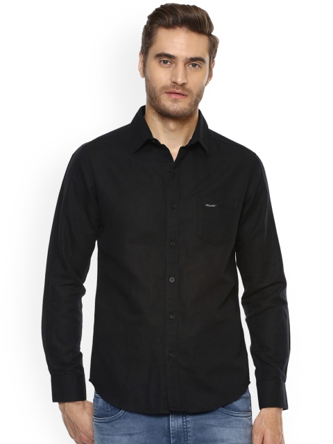 

Mufti Men Black Slim Fit Solid Linen Casual Shirt