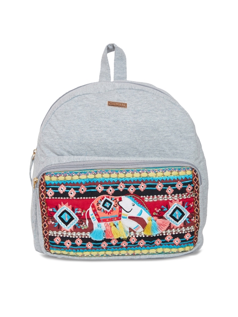 

Chumbak Women Grey Embroidered Backpack