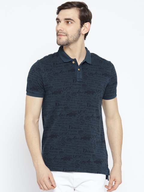 

U.S. Polo Assn. Denim Co. Men Navy Blue Printed Polo Collar Pure Cotton T-shirt