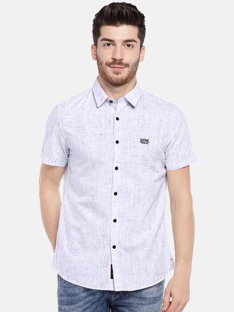 

U.S. Polo Assn. Denim Co. Men White & Blue Regular Fit Printed Casual Shirt