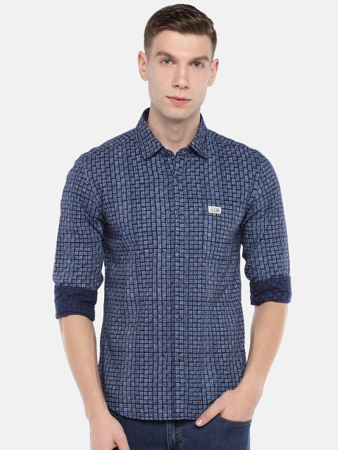 

U.S. Polo Assn. Denim Co. Men Navy Blue & Grey Slim Fit Printed Casual Shirt