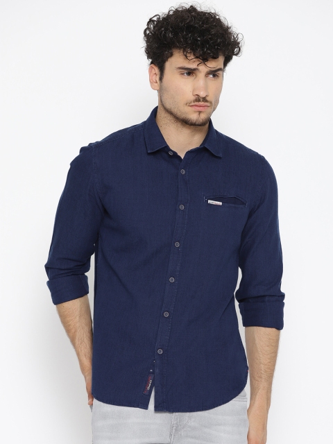 

U.S. Polo Assn. Denim Co. Men Navy Blue Slim Fit Solid Casual Shirt
