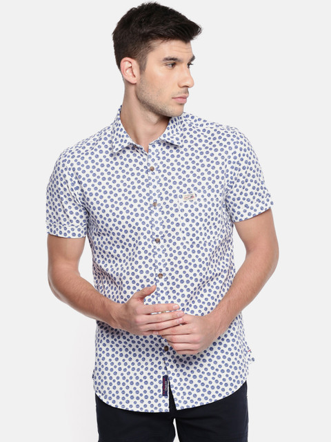 

U.S. Polo Assn. Denim Co. Men White & Blue Slim Fit Printed Casual Shirt