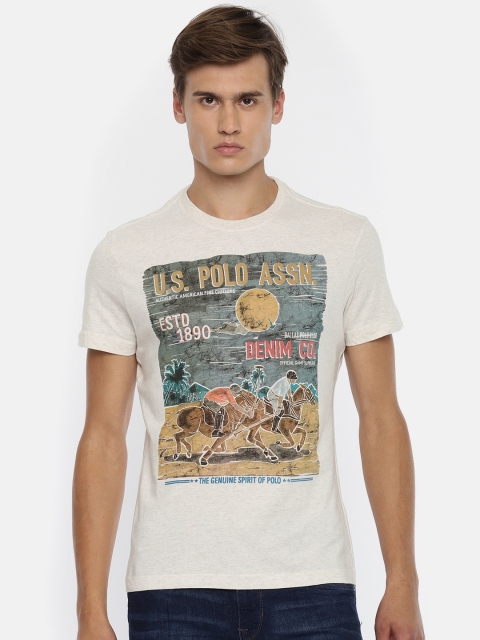 

U.S. Polo Assn. Denim Co. Men Beige Printed Round Neck T-shirt