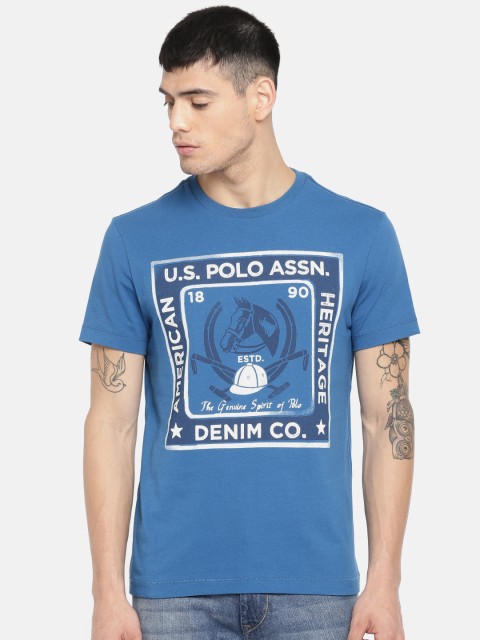 

U.S. Polo Assn. Denim Co. Men Blue Printed Round Neck T-shirt