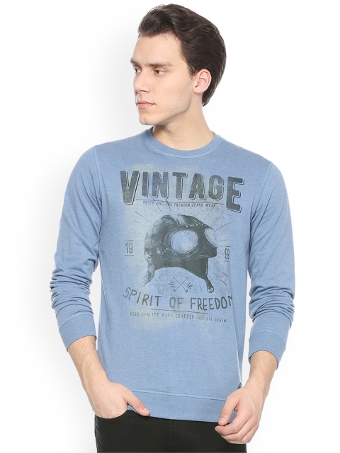 

Peter England Casuals Men Blue Printed Sweatshirt