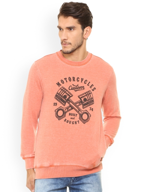 

People Men Peach-Coloured Printed Sweatshirt